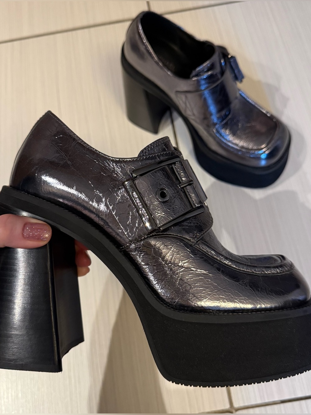 Michael Kors Metallic Platform Loafers Heels Size 7.5